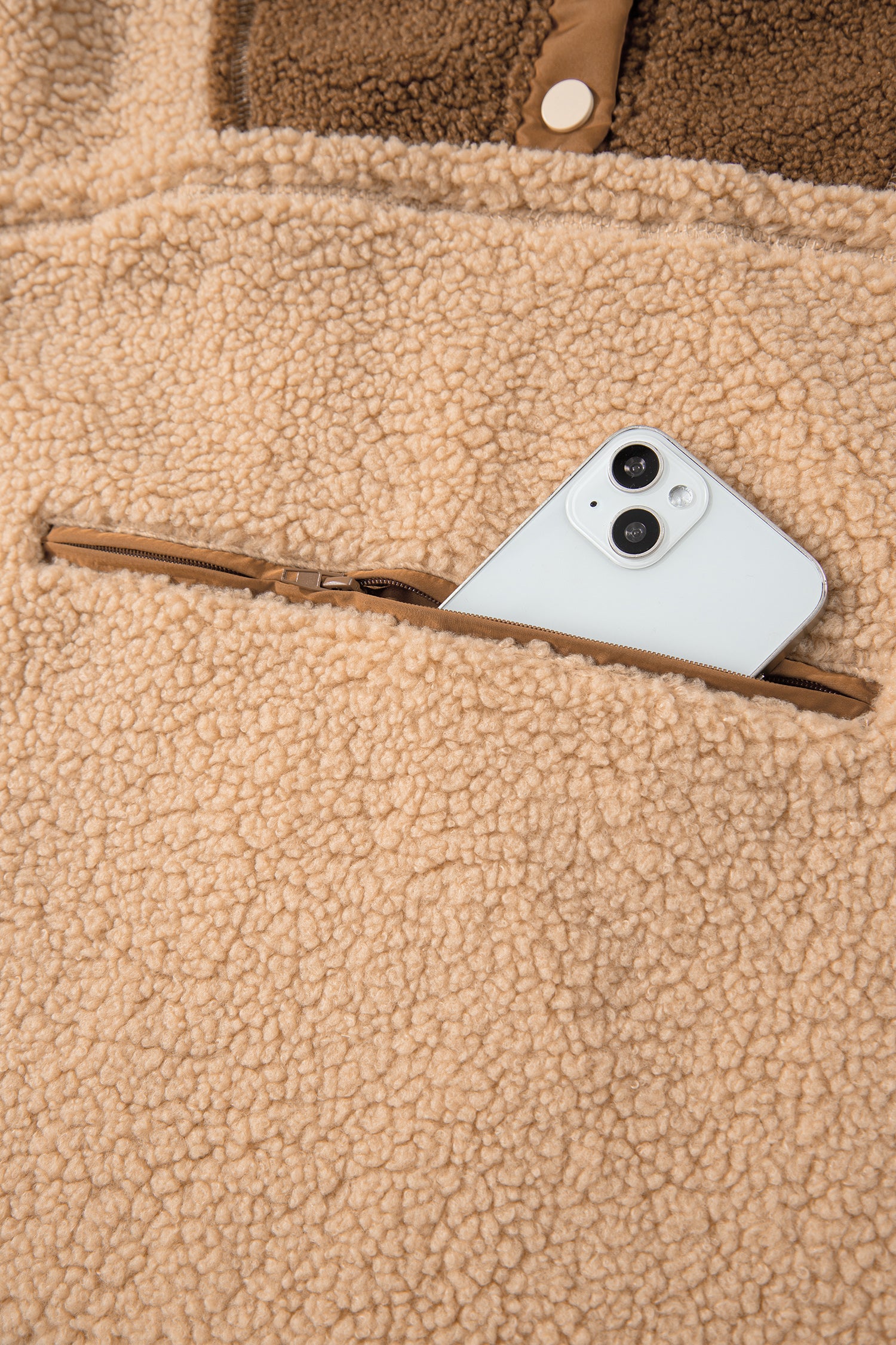 Straw Yellow 2-tone Color Block Patchwork Half Button Sherpa Sweatshirt