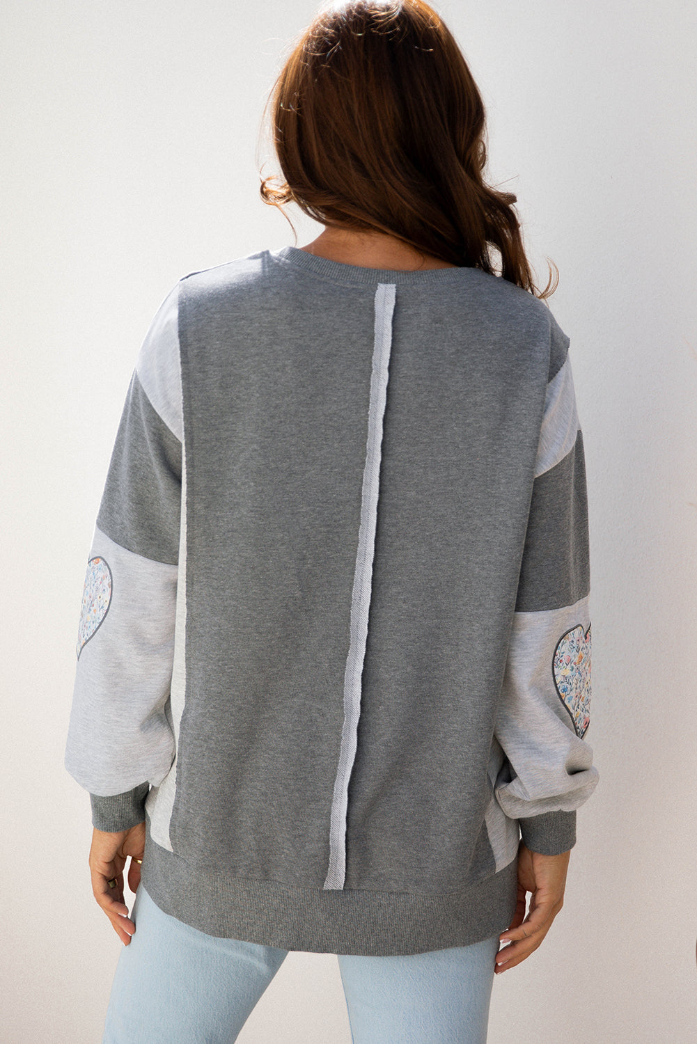 Dark Grey LOVE Graphic Exposed Seam Patchwork Sweatshirt