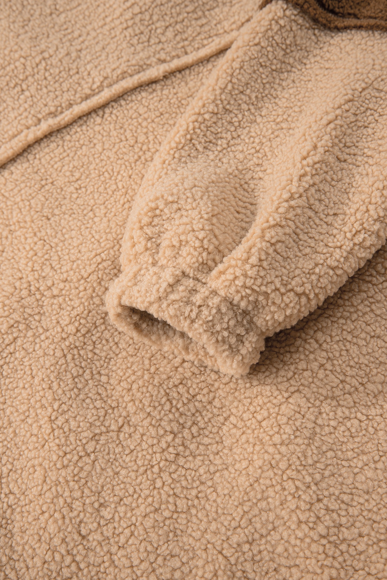 Straw Yellow 2-tone Color Block Patchwork Half Button Sherpa Sweatshirt