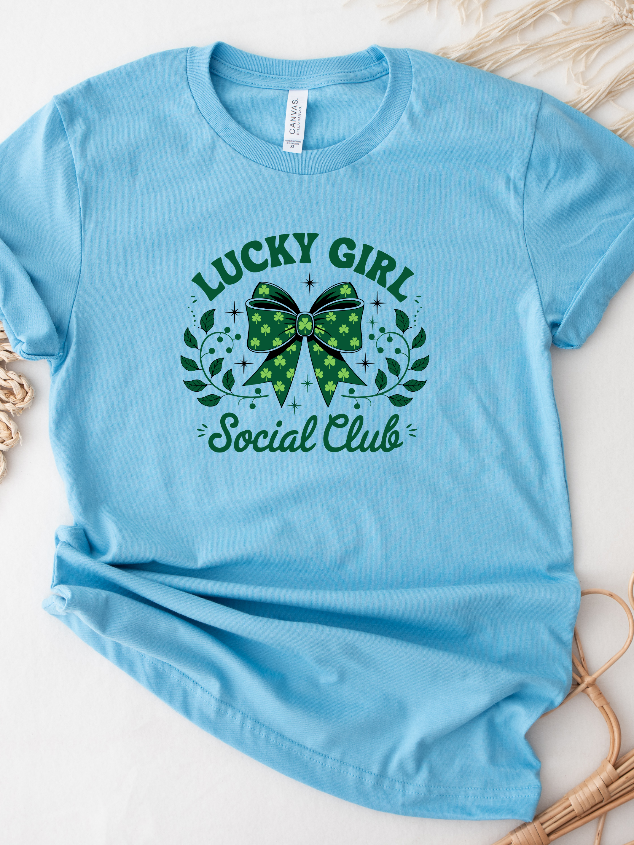 Lucky Girl Social Club Green Bow T‑Shirt