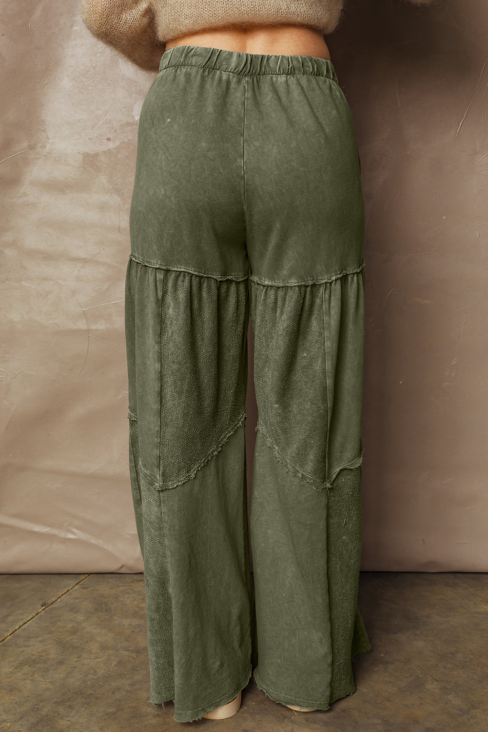 Vineyard Green Mineral Wash Wide Leg Patchwork Pants