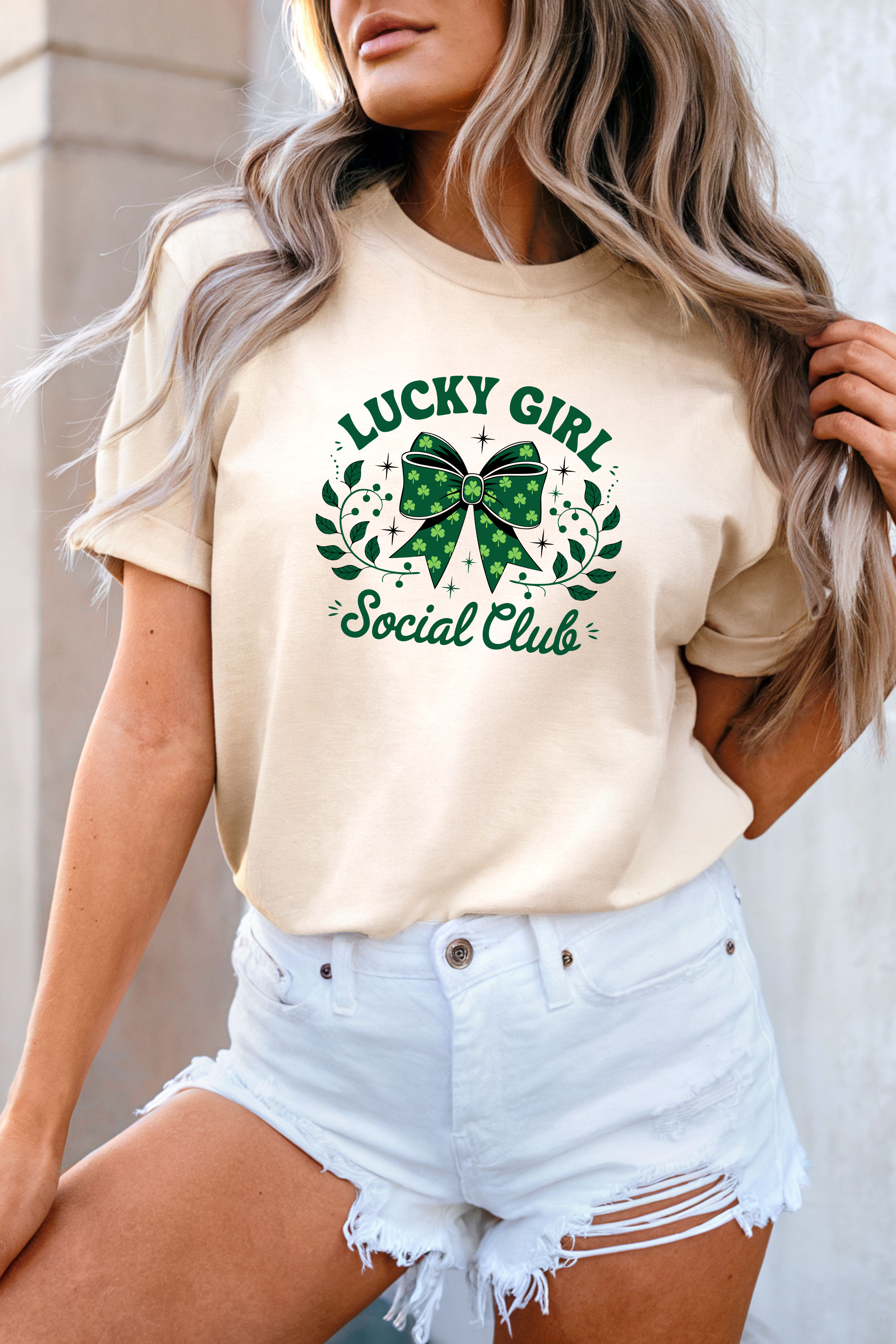 Lucky Girl Social Club Green Bow T‑Shirt